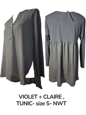 Violet & Claire Charcoal Gray Tunic Top - Long Sleeve V-Neck- NWT